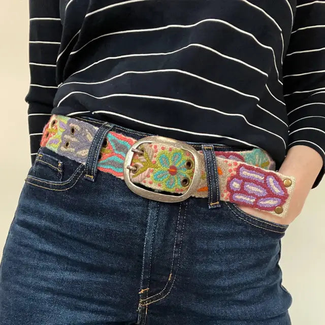 Floral Embroidered Wool Belt