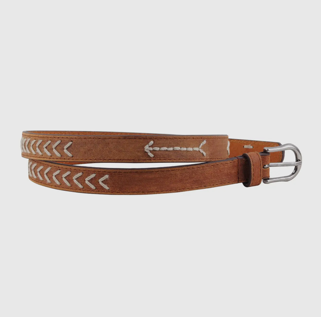 Skinny Arrow Stitched Leather Belt