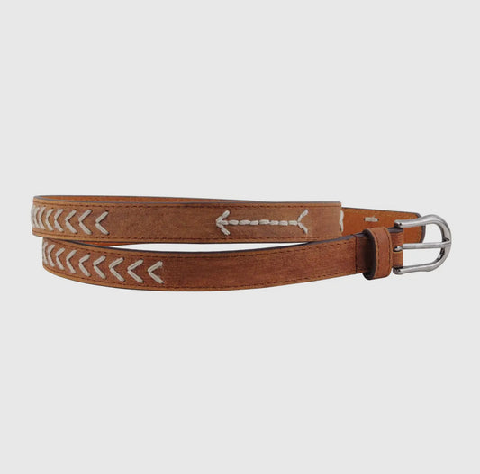 Skinny Arrow Stitched Leather Belt