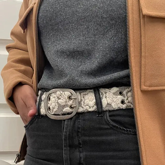 Two-Tone Embroidered Wool Belt
