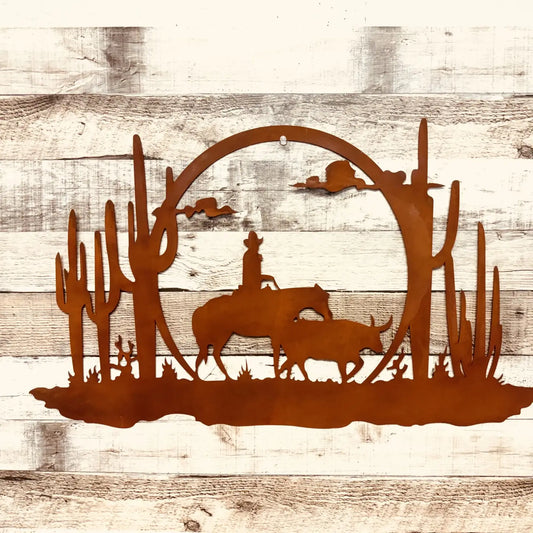 Rustic Cowboy Sunrise Metal Wall Art
