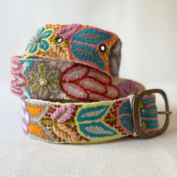Floral Embroidered Wool Belt