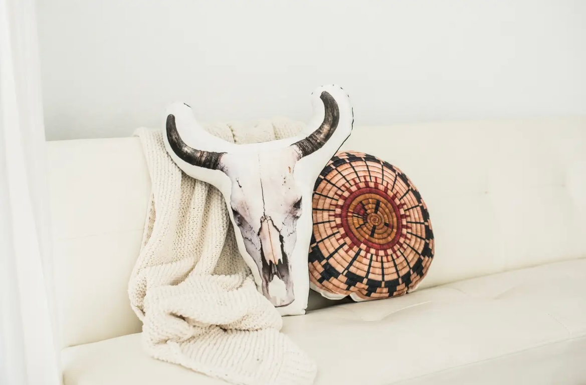 Cow Skull Velvet Pillow